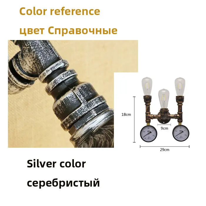 Lampe murale industrielle rétro bronze noir deux ampoules edison manomètres décoratifs fixations vis 27cm