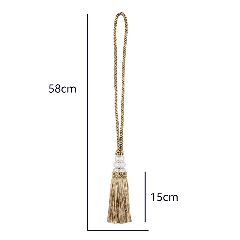 pompons rideau doré noir blanc élégants tissu fin transparentes 58cm longueur total 15cm largeur