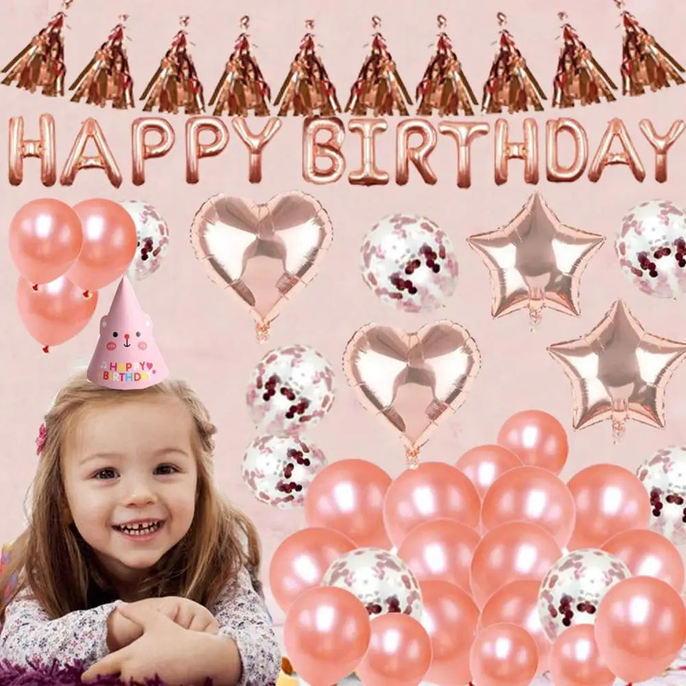 Ensemble décoration anniversaire or rose pour baby shower