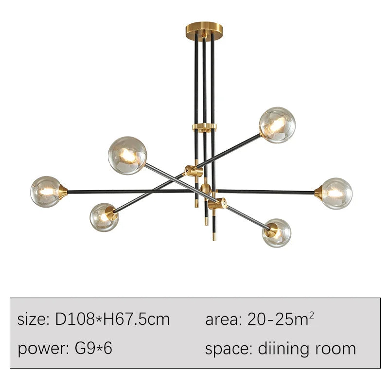 suspension lumineuse moderne noir doré sphères translucides led géométrique scandinave