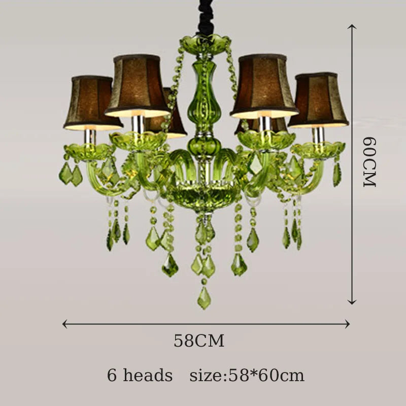 lustre cristal vert transparent classique 58x60cm têtes echangement e14
