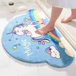 tapis bain licorne arc ciel nuages étoiles adhésif antidérapant bleu rose violet blanc cartoon