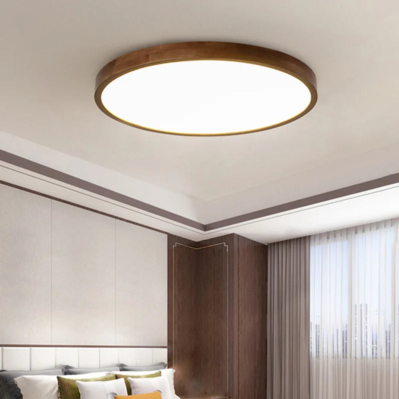 plafonnier led moderne rond carré bois chêne grain opalescent 30cm 60cm télécommande