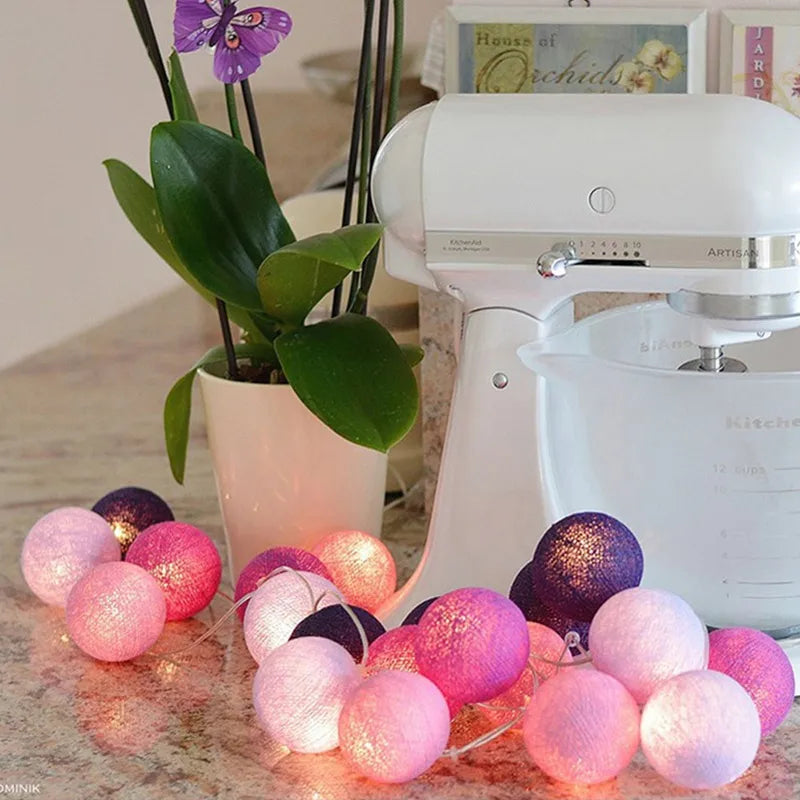 guirlande lumineuse led coton texturé moderne rose blanc bleu vert violet halloween noël chambre