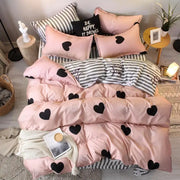 Parure de lit rose imprimée Super King 4 pièces - Housse de couette et draps en polyester