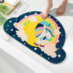 tapis bain licorne arc ciel nuages étoiles adhésif antidérapant bleu rose violet blanc cartoon