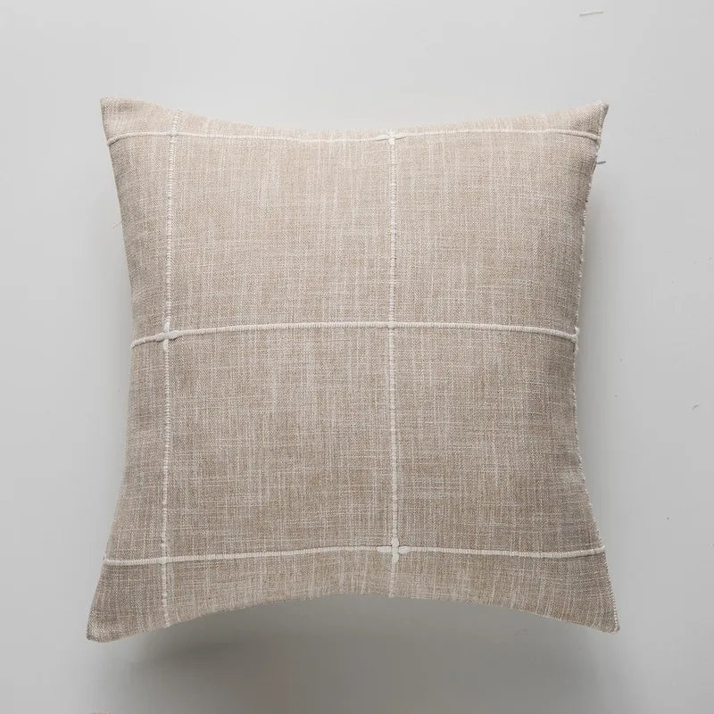 coussin carré coton lin 60x60cm motif carreaux moderne beige gris décoratif