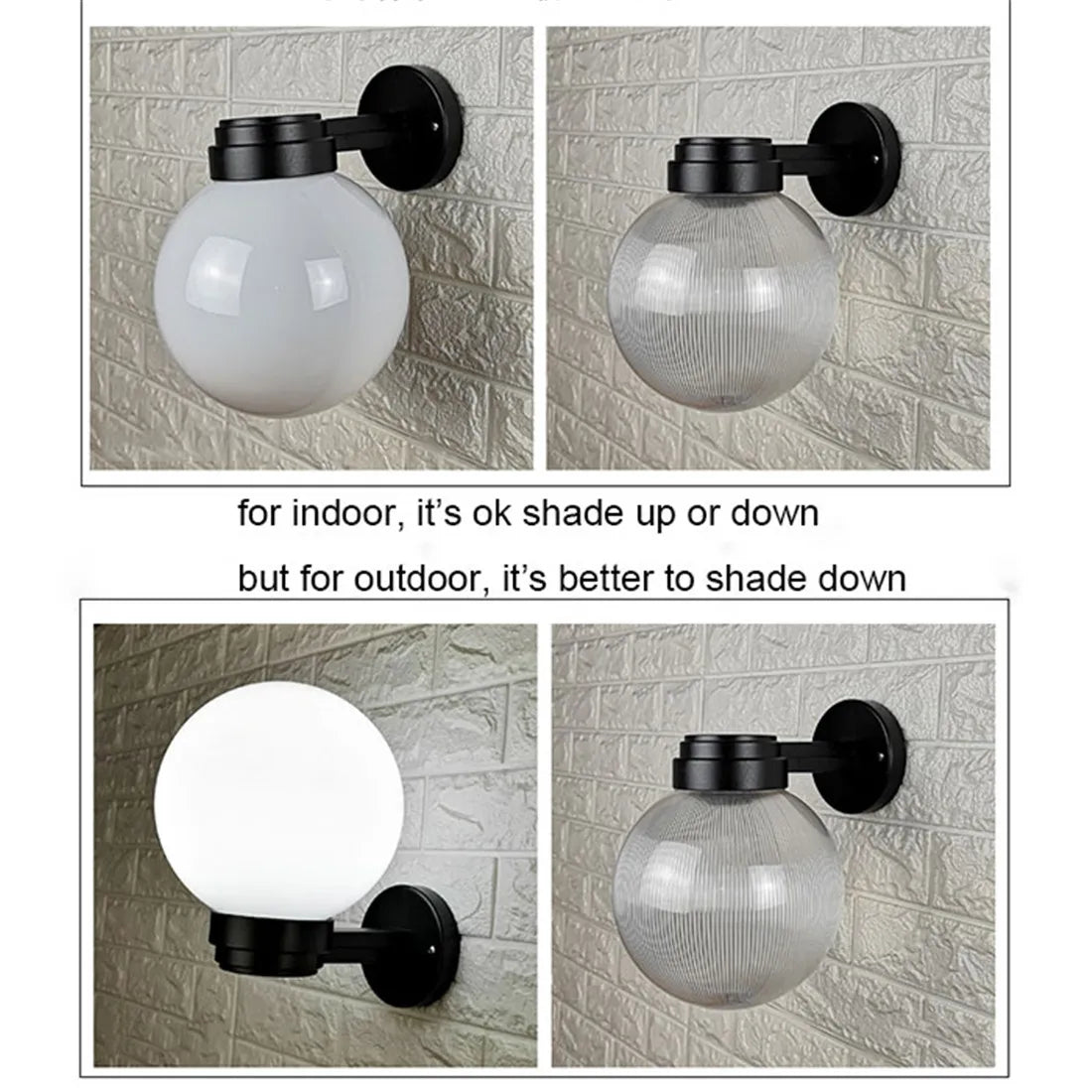 applique murale moderne noire abat jour transparent e27 résistante eau d15cm d20cm