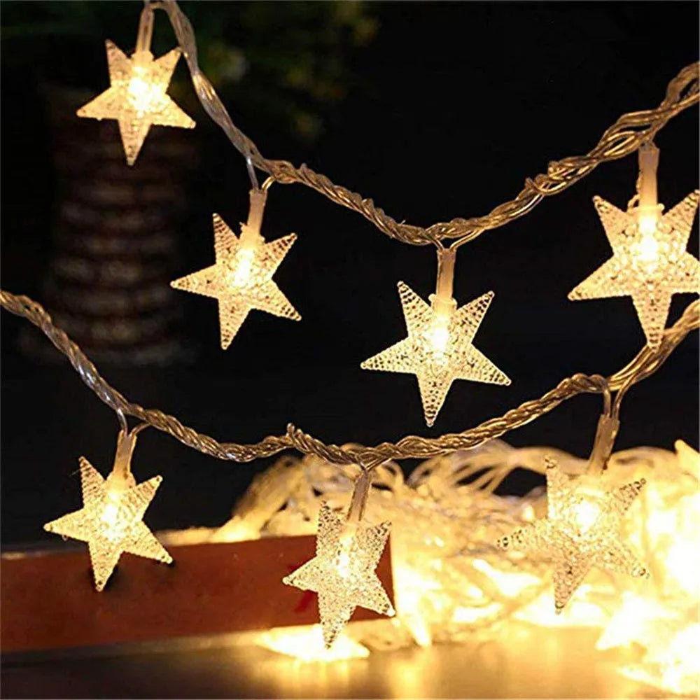 guirlande lumineuse étoiles blanc doré LED USB batterie AA extérieure Noël décoration festive mariage