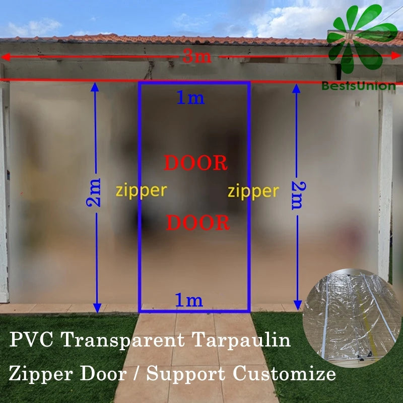Rideau de porte PVC transparent installé sur un garage