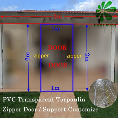 Rideau de porte PVC transparent installé sur un garage