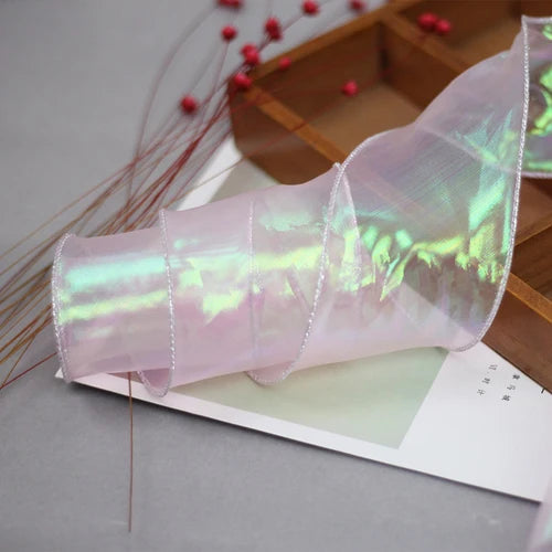 ruban organza holographique violet rose vert bleu blanc moderne élégant semi transparent 6cm 5yards