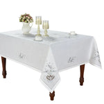 nappe élégante polyester opaque broderie florale beige clair gris marron foncé machine réutilisable restaurant