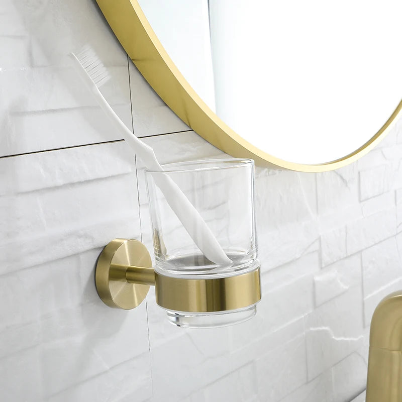 accessoires salle bain or satiné moderne porte savon brosse toilette porte gobelet porte serviette