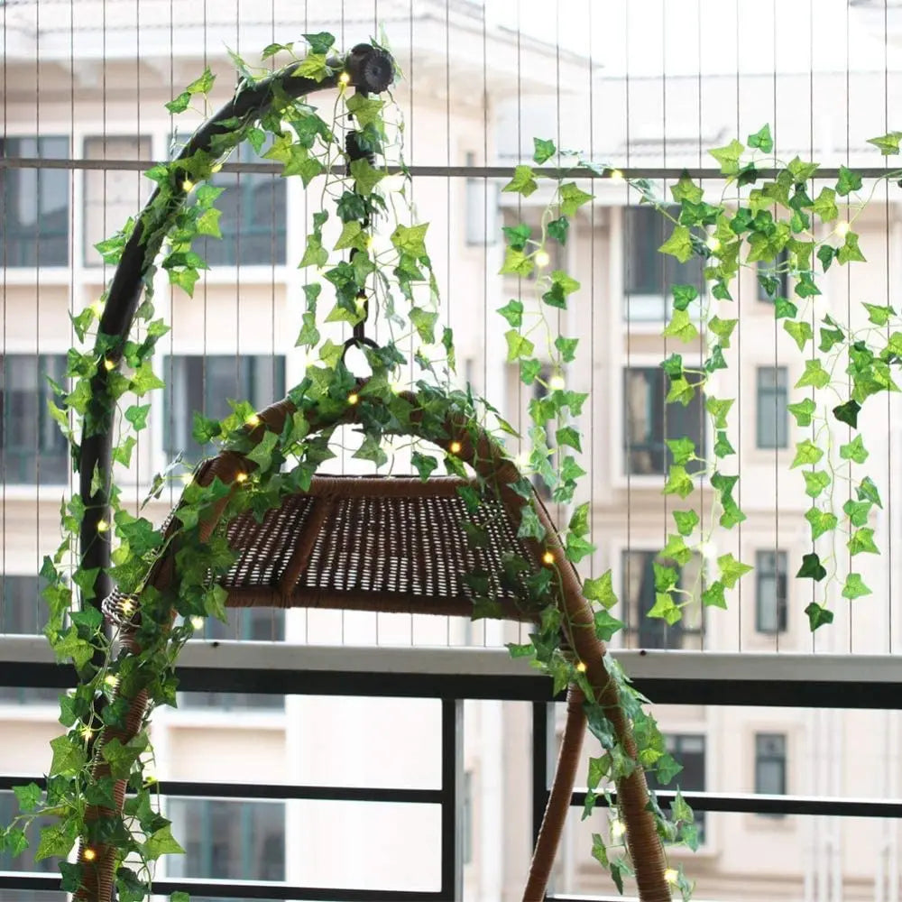 guirlande lumineuse feuilles vertes vigne artificielle bohème rustique extérieure LED accrochée festive jardin anniversaire
