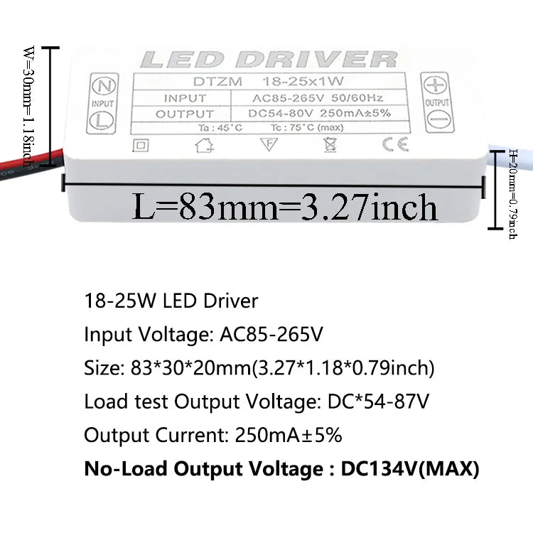 pilote led 300ma 120v 240v 3w 5w 7w 12w 18w 25w 36w alimentation ac90v