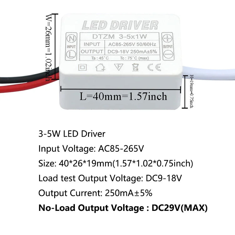 pilote led 300ma 120v 240v 3w 5w 7w 12w 18w 25w 36w alimentation ac90v