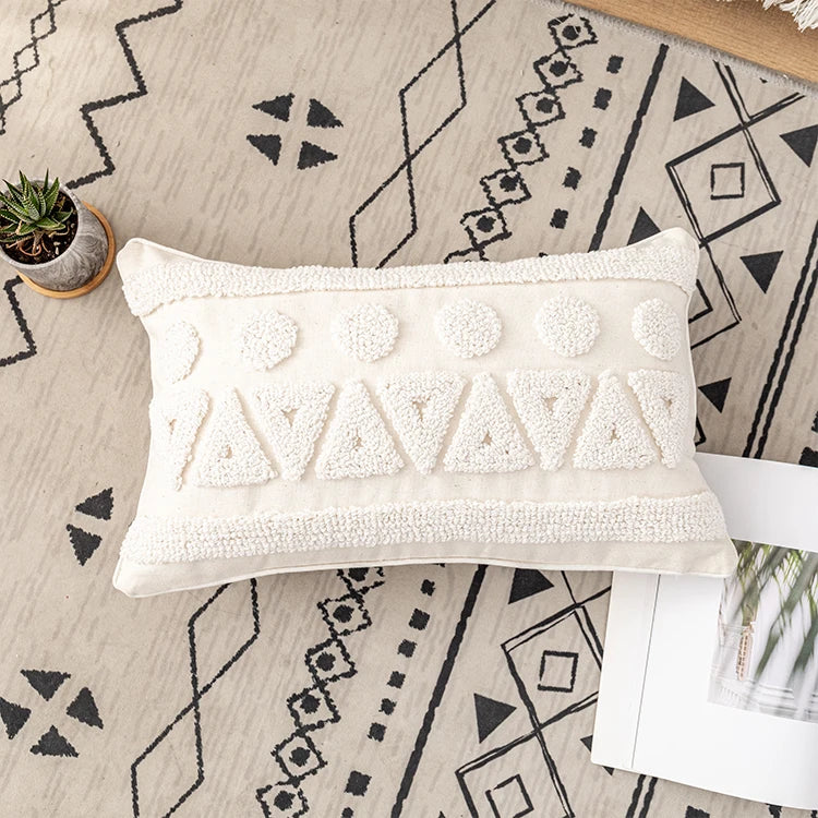 housses coussins coton blanc motif géométrique boho chic tassel opaques 45x45cm 30x50cm