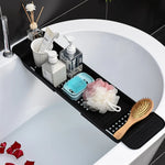 plateau bain extensible blanc noir moderne étagère salle bain multifonction savons flacons éponge Brosse