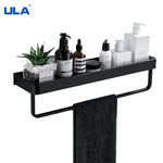 étagère salle bain double niveau murale alliage aluminium noir lisse moderne serviettes pots crèmes