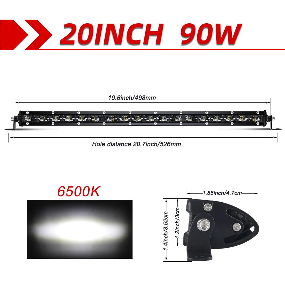 barre led noire moderne 30w 240w ip68 clips vis câbles combo 50inch