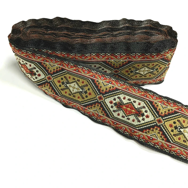 ruban gros grain motif géométrique ethnique noir beige rouge blanc 100% polyester 2cm 3.3cm