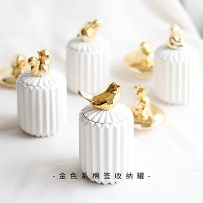 boîtes rangement céramique opalescentes motifs animaux or modernes couvercle fixations incluses éléments decoratifs