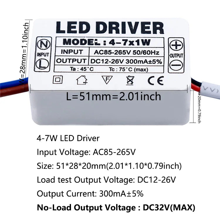 pilote led 300ma 120v 240v 3w 5w 7w 12w 18w 25w 36w alimentation ac90v