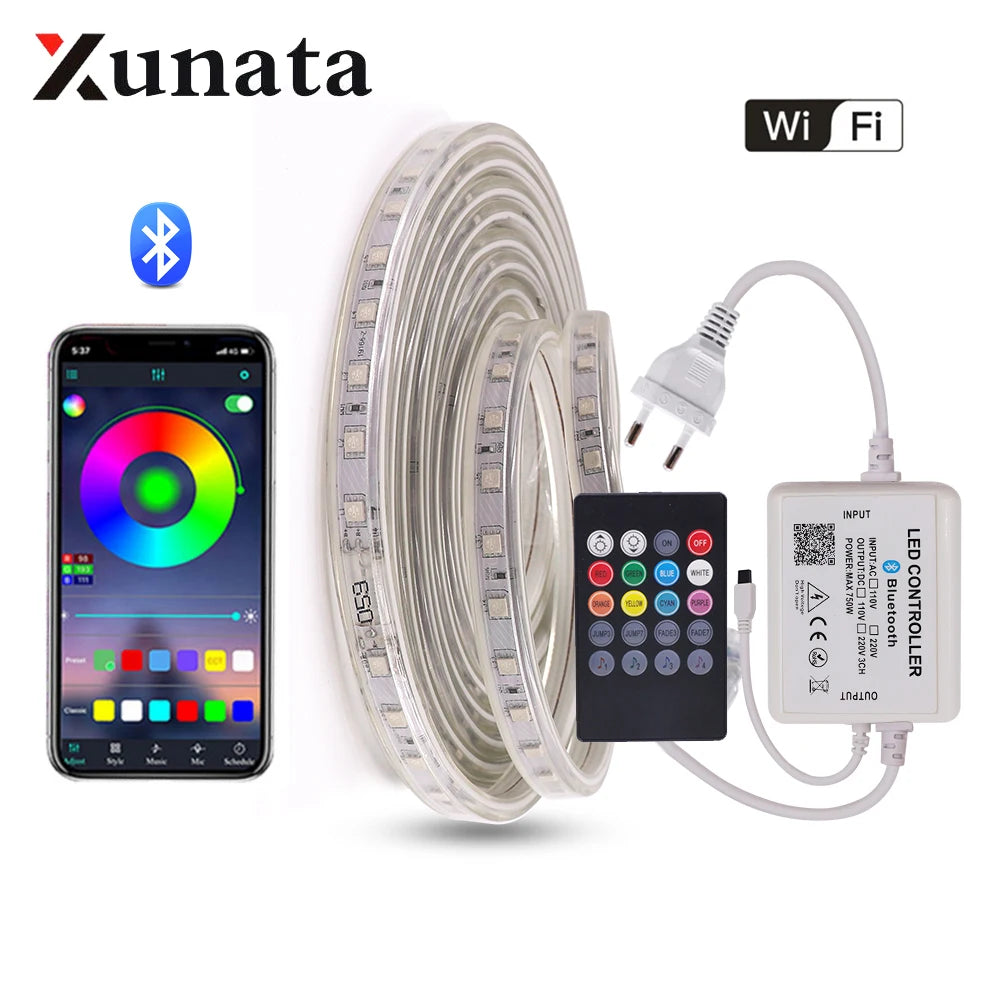 Bande LED RGB 5050 étanche avec contrôle Bluetooth et WIFI pour salon