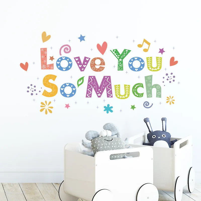 autocollant mural multicolore lettres stylisées motifs décoratifs enfantins résistant l'eau pvc