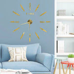 horloge murale moderne aiguilles noir doré argenté relief quartz salle manger salon minimaliste