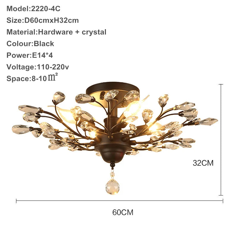lustre moderne branches cristal chrome doré éclairage intérieur salon chambre boutique