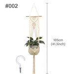 plante suspendue macramé décoratives boho artisanale pot fleur blanc anneaux métalliques decoration murale cour
