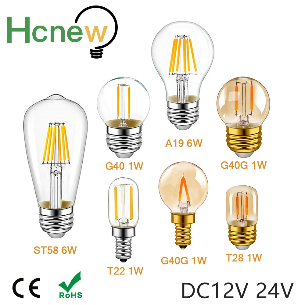ampoules led filament transparentes vintage 2700k 25000h opalescent e14 e27 12v 24v