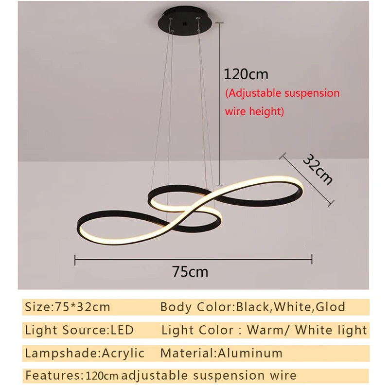 suspension lumineuse moderne infini noir blanc or 75cm 249lm led dimmable