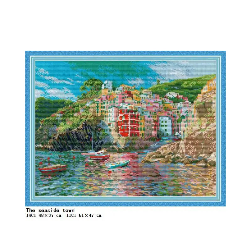 tableau point croix paysages maritimes motifs scéniques coton blanc peinture décoration maison cadeau enfants