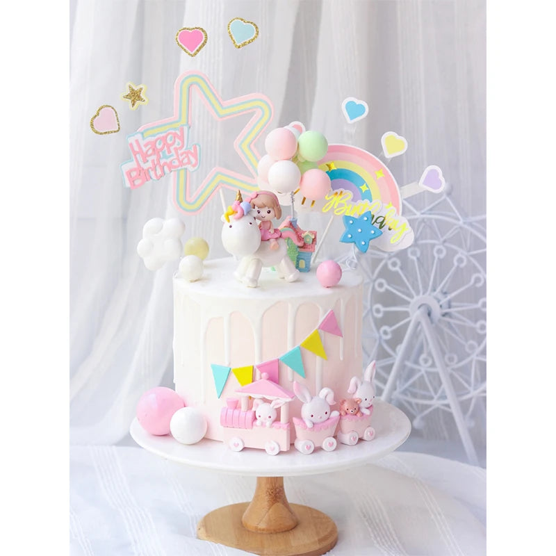 Décoration gâteau licorne multicolore