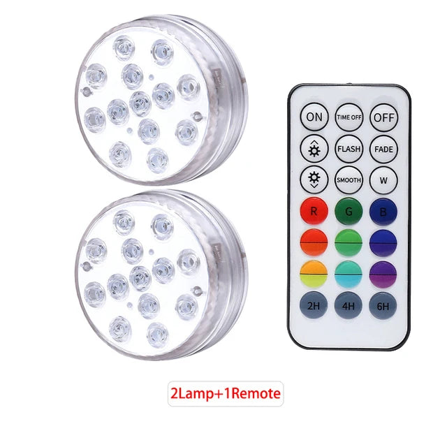 lampe led submersible ip68 13 diodes ronde transparente moderne aimant tasse succion piscine étang