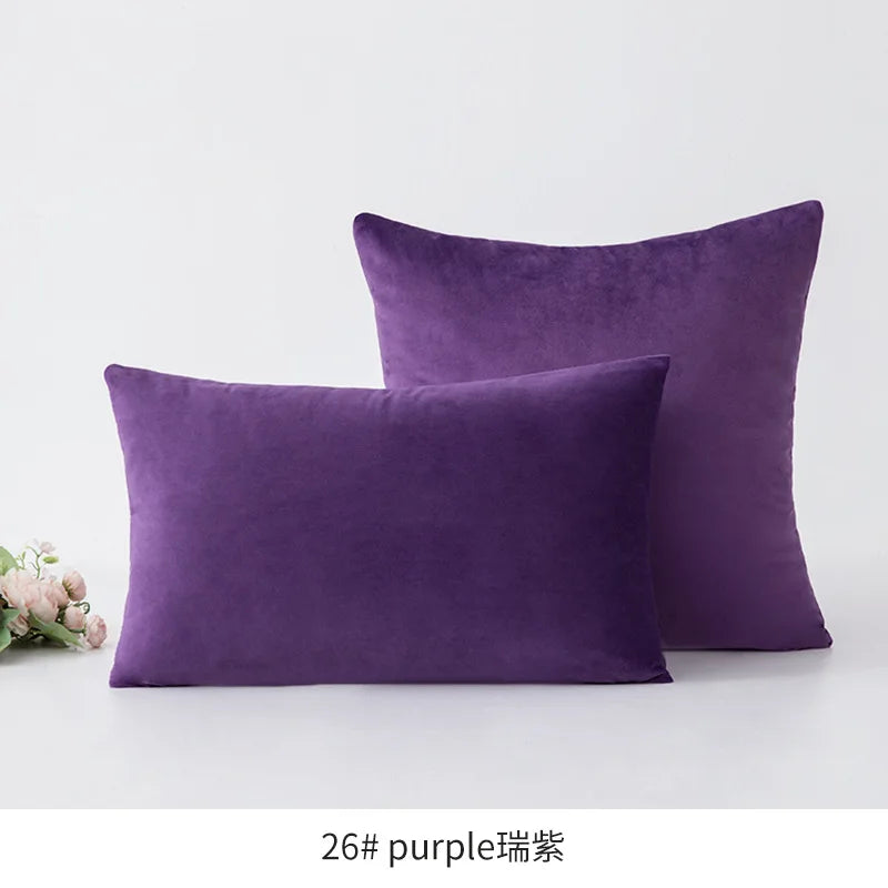 housse coussin violet velours doux décoration canapé chambre lit moderne unis 30x50cm 45x45cm