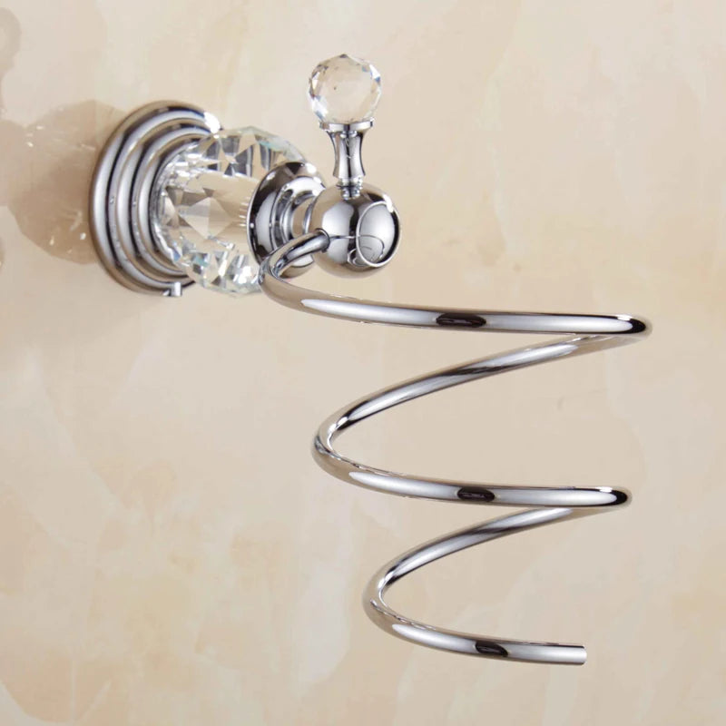 accessoires salle bain chrome cristaux motifs dorés porte savon dentifrice serviettes goblets sèche cheveux