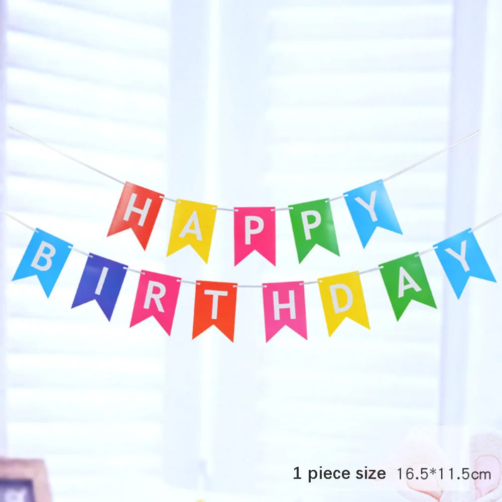 guirlande festivités anniversaire fanions lettres happy birthday couleurs rose bleu vert festive