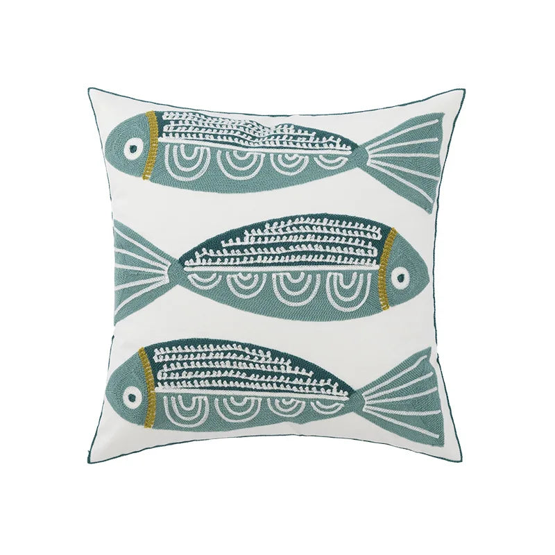 housse coussin brodée géométrique moderne fleur abstraite couleur beige blanc vert jaune décoration intérieure