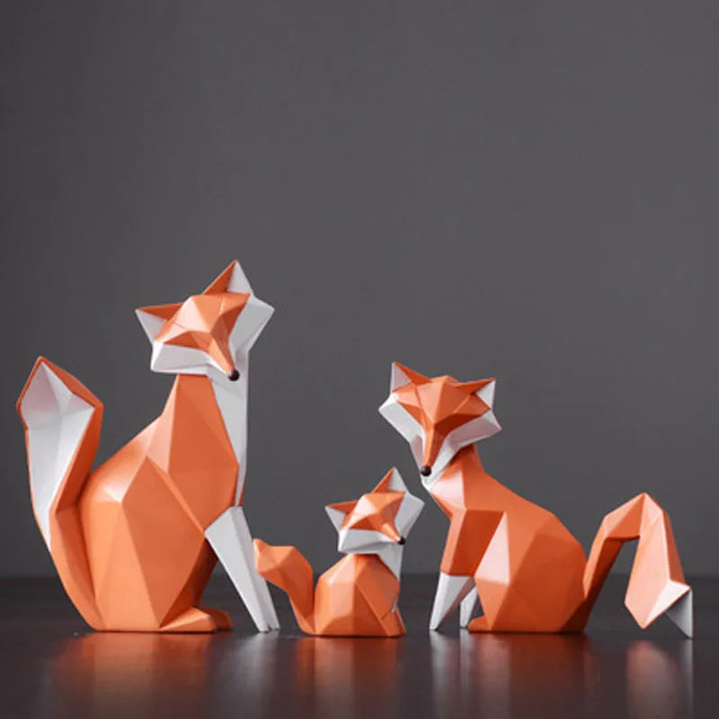 figurines renards géométriques modernes résine orange blanc décoratives chambre maison