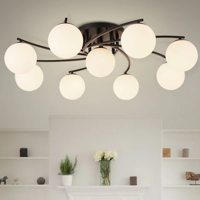plafonnier moderne noir sphères translucides ampoules led salon salle manger