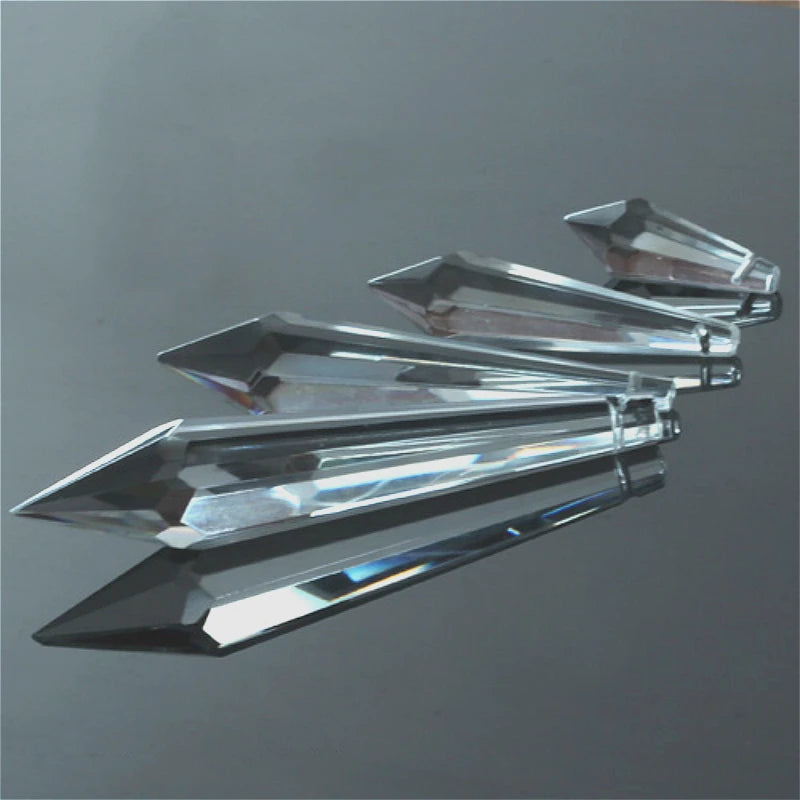 cristal transparent facetté forme stalactite lustre suspendu décoration luminaire moderne
