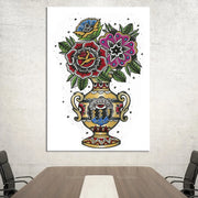 toile imprimée tattoo fleurs oiseau vase décoratif bohème traditionnel mur opaque