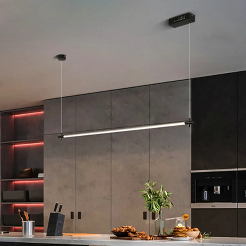 lampe suspendue moderne noire rectangulaire lisse sans ombre led 20w 1000mm