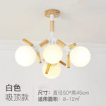 lampe suspendue moderne blanc bois sphères opaques scandinave chaines métallique