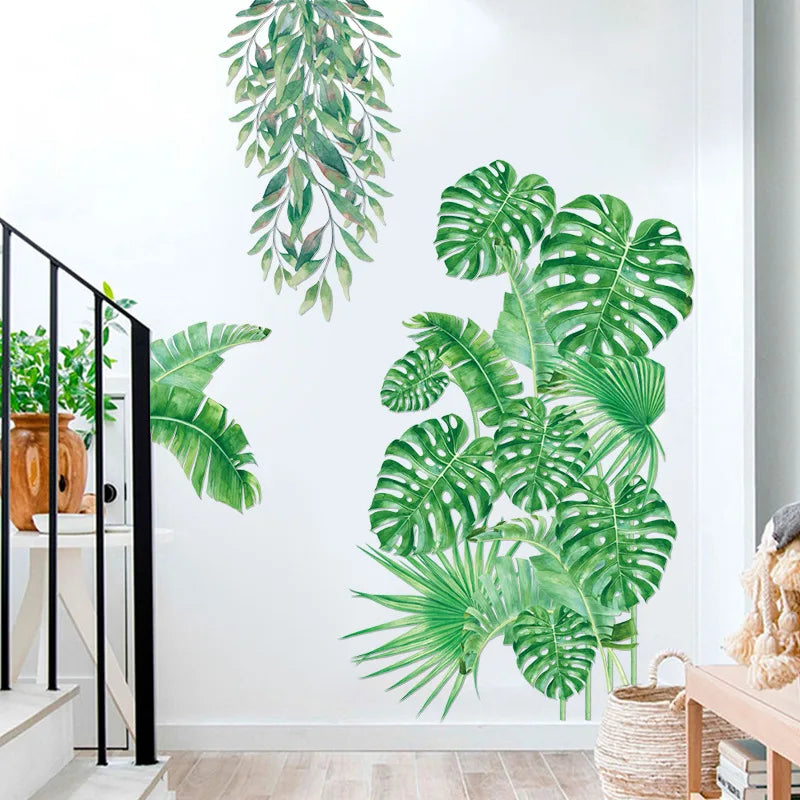 Stickers muraux feuilles tropicales moderne adhésifs chambre salon 80cm 75cm PVC verts différents
