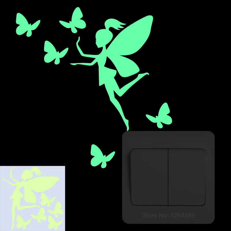 interrupteur mural lumineux fée étoiles papillons moderne adhésif chambre enfant deco vert